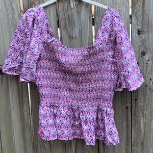 Simply Southern Pink Paisley Smocked Top Blouse Women’s Size Large NWOT